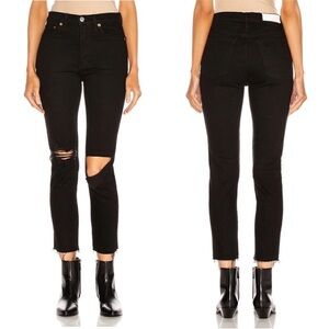 Re/Done 90s High Rise Black Distressed Ankle Jeans Size 25